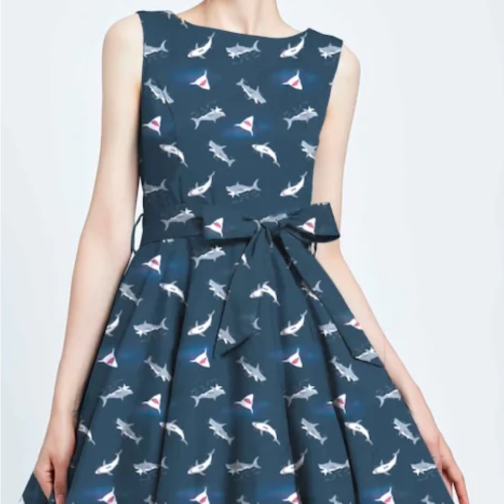Miss Lulo Ruby Swing Dress in Shark Print Sz 2X
